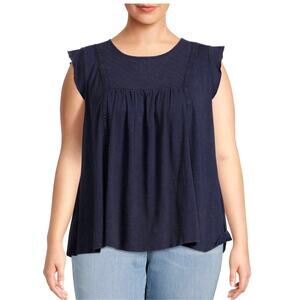 Terra & Sky Women's Plus Size Eyelet Trim Flutter Sleeve Blouse 0X Blue